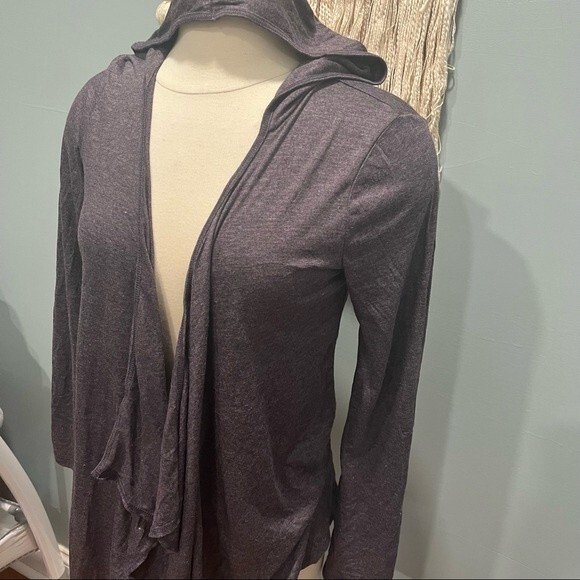 Gap Heathered Purple Hooded Draped Open Front Jersey Cardigan Small - Picture 3 of 6